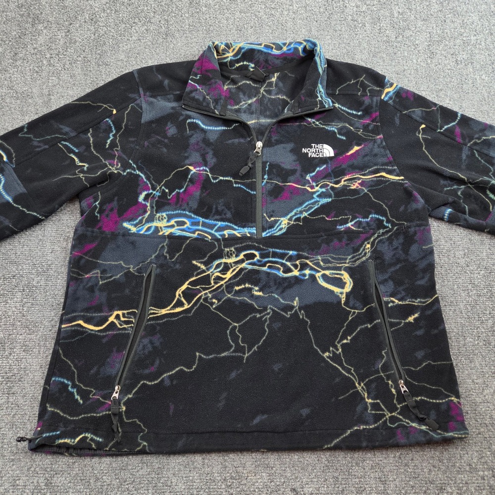The North Face Fleece Pullover Mens L Black Abstract Print Polartec 1/4 Zip Top - Picture 4 of 7